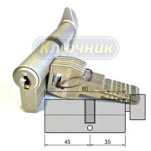 Цилиндры / По типам / Перфорированные цилиндры / Цилиндр AGB SCUDO 9000 80(45/35) МАТОВЫЙ ХРОМ ВОРОТОК. Магазин "Ключник" в С-Пб.