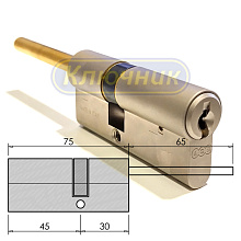 Цилиндры / По типам / Перфорированные цилиндры / Цилиндр AGB SCUDO 9000 75(45/30) МАТОВЫЙ ХРОМ ДЛИННЫЙ ШТОК. Магазин "Ключник" в С-Пб.