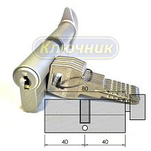 Цилиндры / По типам / Перфорированные цилиндры / Цилиндр AGB SCUDO 9000 80(40/40) МАТОВЫЙ ХРОМ ВОРОТОК. Магазин "Ключник" в С-Пб.