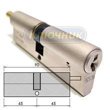 Цилиндры / По типам / Перфорированные цилиндры / Цилиндр AGB SCUDO 9000 90(45/45) МАТОВЫЙ ХРОМ КОРОТКИЙ ШТОК. Магазин "Ключник" в С-Пб.