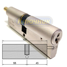 Цилиндры / По типам / Перфорированные цилиндры / Цилиндр AGB SCUDO 9000 100(55/45) МАТОВЫЙ ХРОМ КОРОТКИЙ ШТОК. Магазин "Ключник" в С-Пб.