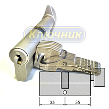 Цилиндры / По типам / Перфорированные цилиндры / Цилиндр AGB SCUDO 9000 70(35/35) МАТОВЫЙ ХРОМ ВОРОТОК. Магазин "Ключник" в С-Пб.